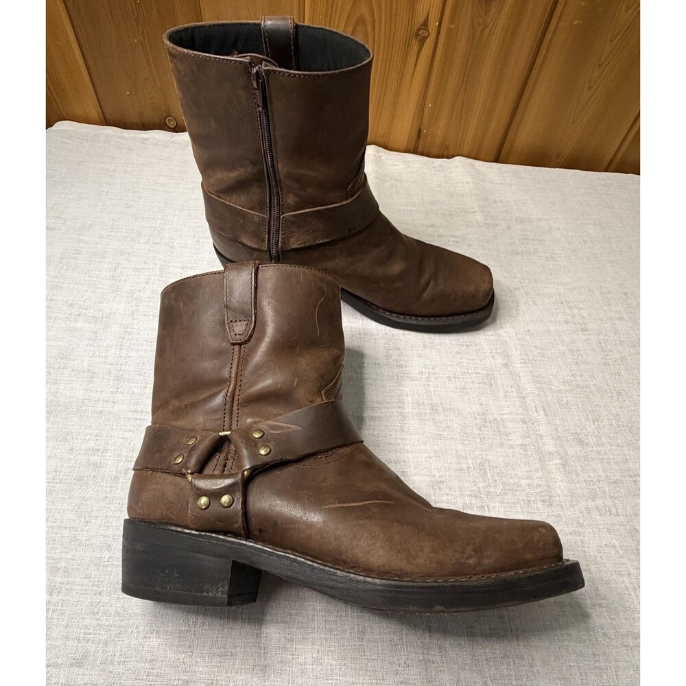 Dingo Mens Brown Leather Harness Biker Boots Pull On Western Size 11.5 D